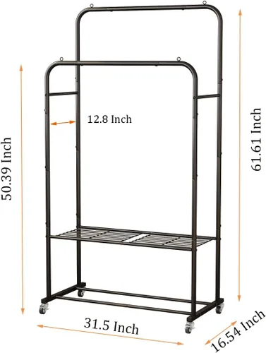 Vista 5 de SUOERNUO Perchero con ruedas para ropa, estante para colgar ropa resistente, estante metálico enrollable para dormitorio, armario (Negro)