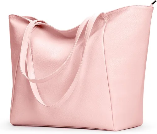 Vista 16 de KALIDI Bolso Tote Grande de Cuero Vegano para Mujer, Bolso de Hombro, Casual, con Cremallera, para Trabajo, Fin de Semana, Estilo Hobo, 23L