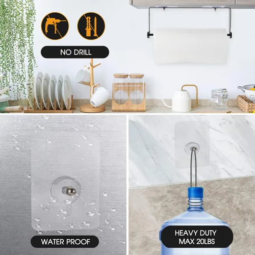 Vista 7 de PHUNAYA Soporte de pared para toallas de papel para debajo del gabinete, para cocina del hogar, acero inoxidable para rollos grandes, color negro