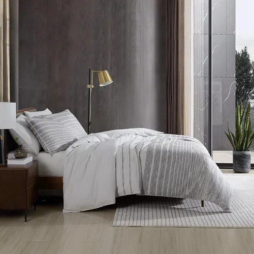 Vista 3 de Kenneth Cole New York - Juego de funda de edredón tamaño King, ropa de cama reversible de algodón con fundas a juego, decoración moderna del hogar