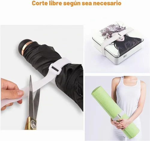 Vista 2 de Correas de cable ajustables de 16 pies con hebillas, longitud de corte libre, bridas de cable de sujeción reutilizables blancas, correa de seguridad