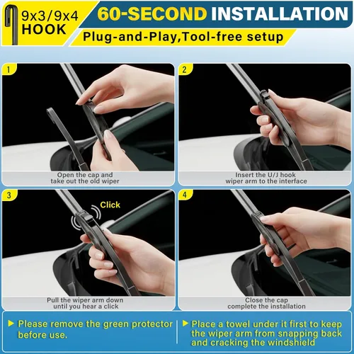 Vista 7 de AUTOBOO Limpiaparabrisas de silicona profesional de 16 + 16 pulgadas