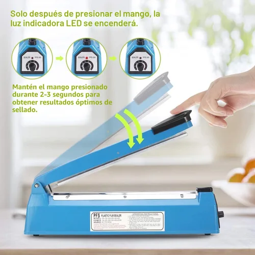 Vista 4 de Sellador térmico por impulsos Bolsas manuales Máquina de sellado por impulso de 8 pulgadas para bolsas de plástico PE PP Bolsas con agarre
