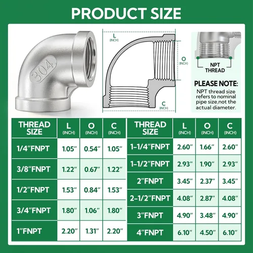 Vista 2 de TAISHER 2 piezas de acero inoxidable 304 accesorios de codo de 90 grados, tubo hembra NPT de 1 pulgada a 1 pulgada NPT hembra 304 accesorio
