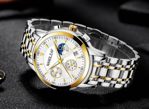 Vista 7 de NANOLEAF Reloj de pulsera de moda para hombre, impermeable, luminoso, con fecha, de acero inoxidable, clásico, para hombre
