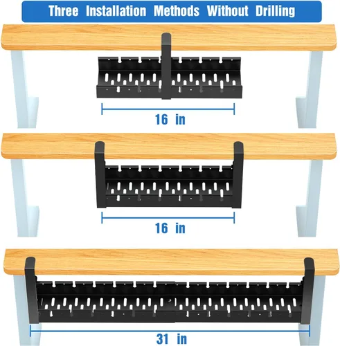 Vista 3 de Sin Perforación Extensible para Gestión de Cables Debajo del Escritorio, Bandeja de Gestión de Cables de Metal Debajo del Escritorio con Abrazadera