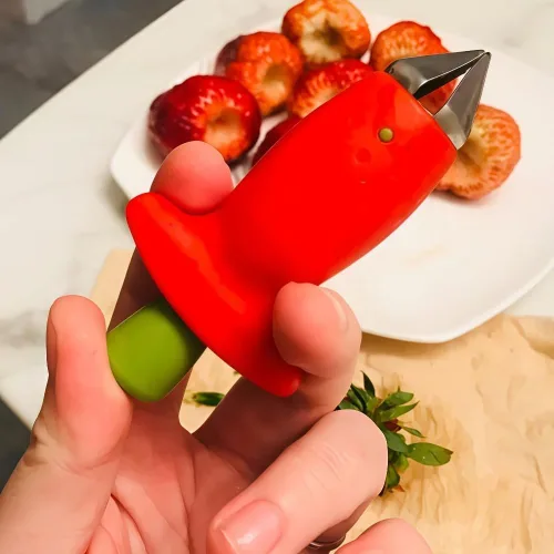 Vista 2 de Paquete de 2 cortadores de fresas, descorazonador y rebanador de piña, rebanador de manzana de uva, descorazonador de tomate, herramienta de cocina