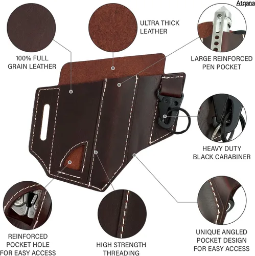 Vista 2 de Funda multiherramienta para cinturón (cuero de primera calidad) - Organizador de bolsillo EDC Funda Leatherman Bolsa multiherramienta de cuero