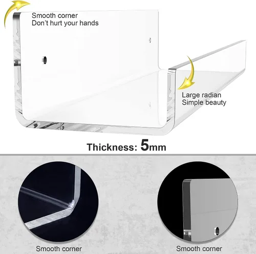 Vista 5 de Estante flotante de acrílico transparente de 15 pulgadas, 6 piezas montadas en la pared, estante invisible para especias, estantes de almacenamiento