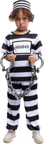 Vista 8 de Disfraz de prisionero de Halloween con manga de tatuaje y esposas de juguete para niños