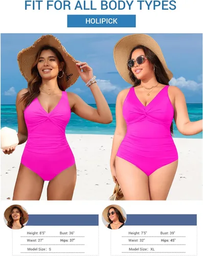 Vista 5 de Traje de baño de una pieza con control de abdomen para mujer Rosa fuerte