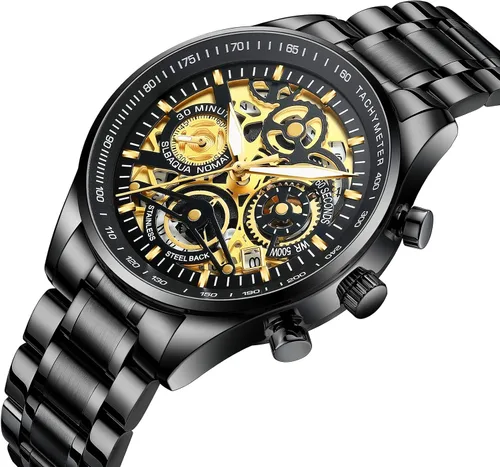 Vista 2 de NIBOSI Watches for Men Analog Chronograph Military Men's Watches Business Waterproof Quartz Gold Stainless Steel Men Watches with Calendar