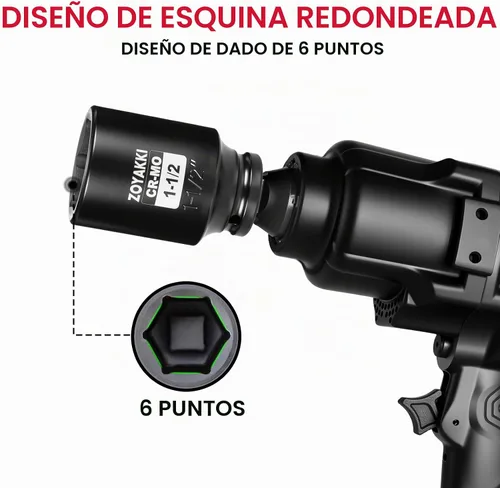 Vista 4 de 1/2" Drive 1-1/2" Deep 6 Pt CR-MO SAE Socket de impacto para tuercas de eje
