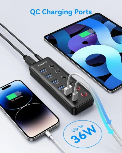 Vista 3 de Wenter Hub USB 3.0 alimentado, divisor de concentrador USB de 6 puertos