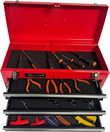 Vista 6 de Caja de herramientas portátil de metal Homak, de 20 pulgadas, con 3 cajones, pequeño cofre de herramientas con forros EVA, cajones deslizantes