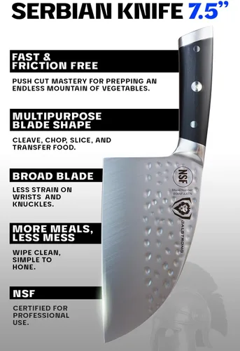 Vista 5 de Dalstrong - Cuchillo de chef serbio - 7.5 pulgadas - Serie Gladiador Elite - Acero HC alemán - Cuchillo de carnicero - Acabado de hoja martillada