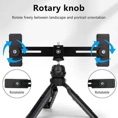 Vista 7 de Kit de video multifuncional para teléfono inteligente, con trípode universal de escritorio para teléfono con soportes dobles para teléfono y 4