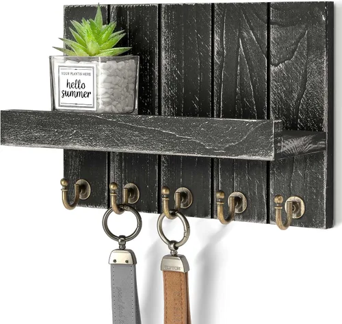 Vista 35 de Rebee Vision Soporte de Pared para Llaves de Madera de Acacia – Soporte para Llaves Estilo Granja para Pared y Organizador de Correo con Estante