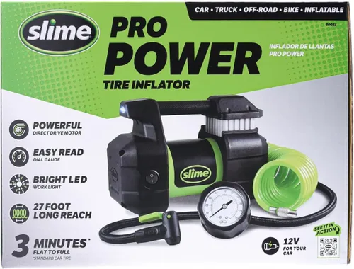 Vista 3 de Slime 40031 Inflador de neumáticos, compresor de aire portátil para auto, SUV, 4x4, Pro Power, resistente, con manómetro analógico de 150 psi