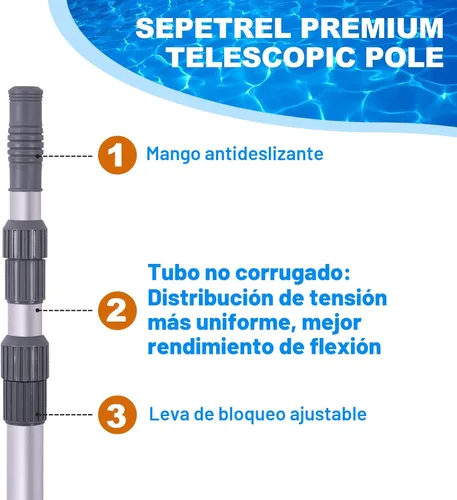 Vista 2 de Sepetrel Poste de piscina – Postes telescópicos profesionales de limpieza de piscina de 12 pies, poste telescópico ajustable, para red