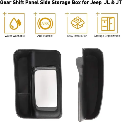 Vista 2 de Savadicar JL GearTray - Caja de almacenamiento lateral para consola de cambios de transmisión automática, bandeja organizadora lateral para Jeep
