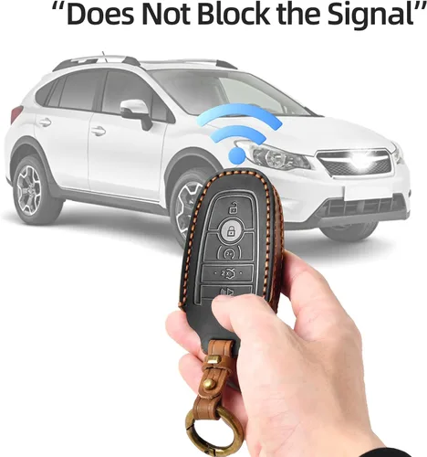 Vista 5 de OFFCURVE Funda de cuero para llave de automóvil Ford compatible con Ford Mustang Fusion F250 F350 F450 F550 Edge Explorer Raptor Smart Key Holder