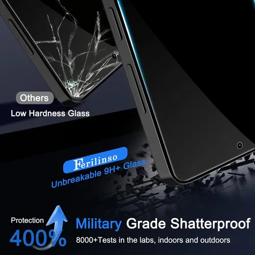 Vista 4 de Ferilinso - Protector de pantalla de privacidad para Samsung Galaxy S26, vidrio templado 3 Pack, 9H+ Hardness, Military-Grade Shatterproof, Case