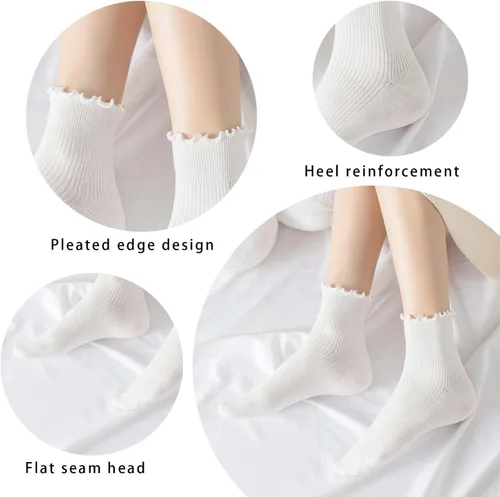 Vista 4 de DarkCom Calcetines tobilleros con volantes para mujer, 6 pares, súper suaves, transpirables, bonitos calcetines con volantes para zapatos Mary Jane