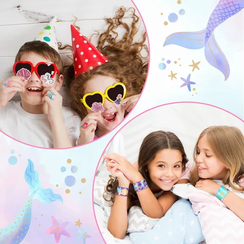 Vista 7 de Wettarn 90 piezas de recuerdos de fiesta de sirena, incluye paquete de piñatas de 16 x 12 x 3 pulgadas, pulseras de horquilla para niños, niñas