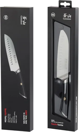 Vista 7 de Cangshan Cuchillo Santoku de acero alemán forjado de 7" de la serie ELBERT (negro)