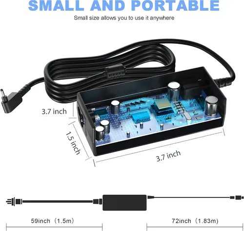Vista 7 de Cargador para portátil de 45 W compatible con portátiles Acer Aspire 1 3 5 N20C5/N23C3/N23H1, ADP-45FE F, PA-1450-26; Cable de alimentación