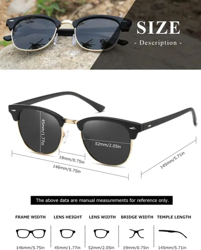 Vista 121 de AEVOGUE Gafas de sol polarizadas para mujeres y hombres semi marco retro gafas de sol AE0369