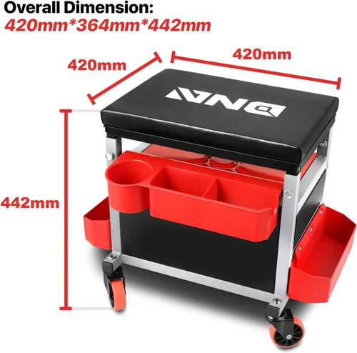 Vista 2 de DNA Motoring TOOLS-00198 - Taburete de asiento de rodillo mecánico de altura ajustable con cojín acolchado, cajón de almacenamiento de herramientas