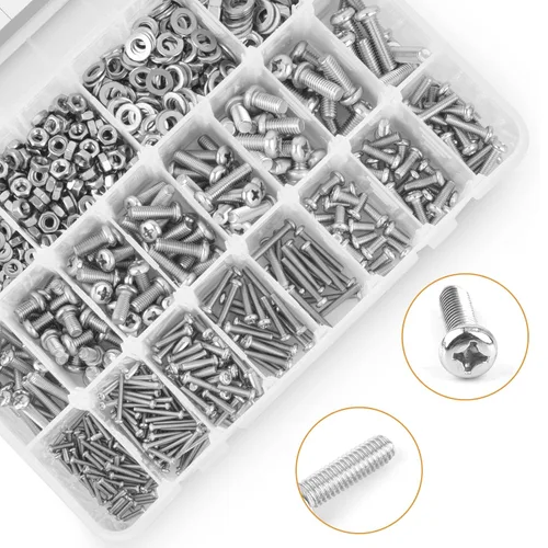 Vista 6 de VIGRUE 1148 tornillos de cabeza plana Phillips métricos, tuercas de perno, arandelas planas M2 M3 M4 M5 M6 Tornillos de máquina surtido, acero