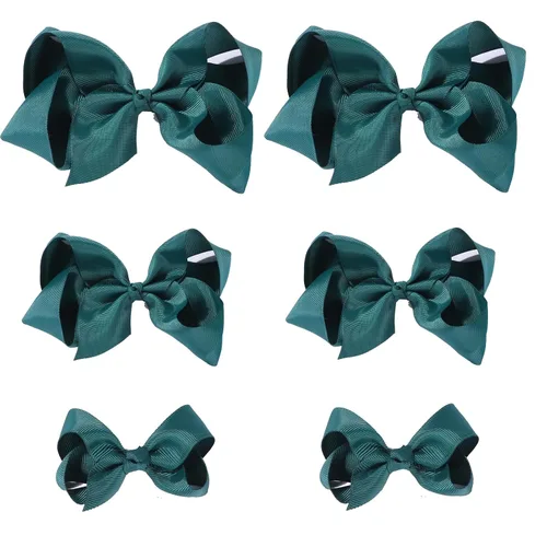 Vista 17 de Moños negros para niñas, 6 piezas de moños de cinta de grogrén hechos a mano con pinzas de cocodrilo, accesorios para el cabello para niñas