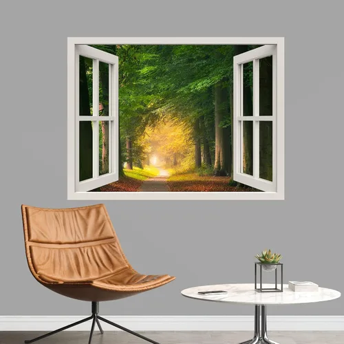 Vista 33 de IDEA4WALL Murales de pared para dormitorio, vista de ventana falsa, bosque, papel tapiz extraíble, calcomanías de pared para despegar y pegar, 24 x
