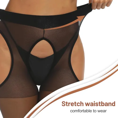 Vista 3 de Yilanmy Pantimedias con tirantes para mujer, medias de liguero transparentes