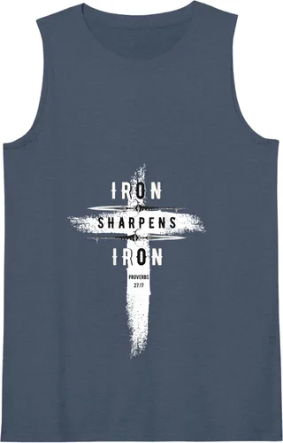 Vista 4 de Iron Sharpens Iron Proverbs 27:17 Christian Mens Tank Top, Negro