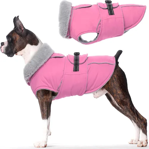 Vista 9 de Lelepet Abrigo cálido para perros – Chaleco reflectante impermeable de vellón con hebilla ajustable de gancho y bucle, chaqueta de invierno Rojo