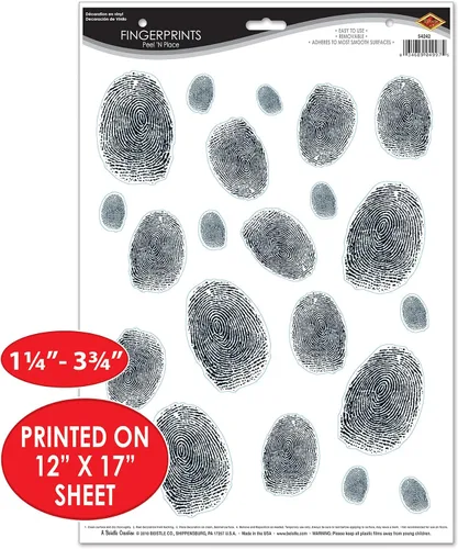 Vista 2 de Beistle 54242 - 22 piezas de huellas dactilares para pared, 1 lámina, 12 x 17 pulgadas, negro/blanco