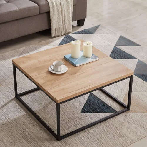 Vista 8 de CENSI - Mesa de centro cuadrada de roble natural de 30 pulgadas Extra Thick 1.2" Honey-comb Wood Top, Minimalist Modern Industrial, Cocktail