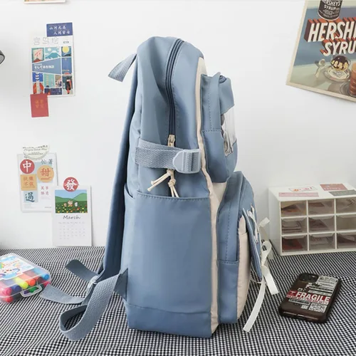 Vista 5 de Mochila linda de anime para estudiantes, bolsa de viaje casual de dibujos animados para niños y niñas, mochila de temporada escolar (azul claro)