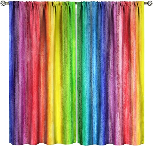 Vista 25 de Cortinas opacas abstractas de arco iris, pintura de color arcoíris con gotas, diseño gráfico creativo con bolsillo para barra, para sala de estar