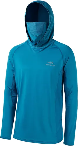 Vista 19 de Bassdash UPF 50+ Camisa de pesca de manga larga para hombre con máscara y pasamontañas UV para el cuello Verde Aqua
