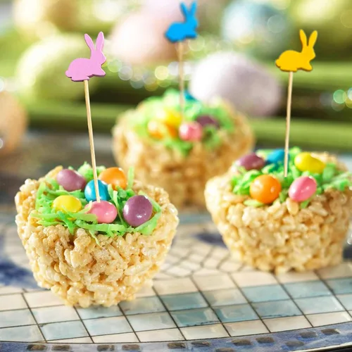Vista 7 de Púas de cóctel de Pascua, 100 palillos de dientes de conejo de Pascua para aperitivos, palitos de bambú de conejo de Pascua de 4.7 pulgadas