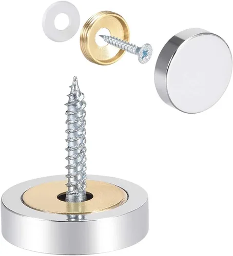 Vista 9 de uxcell Tornillos de espejo tapas decorativas de acero inoxidable cepillado 0.551 in 8pcs