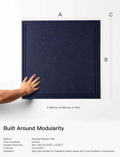 Vista 4 de Blue Sound Proof Panels for Walls, Decorative Acoustic Panels, 6 Pack Border Neste