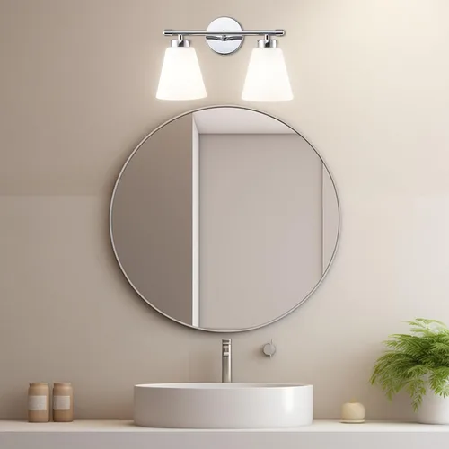 Vista 8 de Hamilyeah Lámpara de tocador moderna de cromo para baño sobre espejo, lámpara de tocador de 2 luces con pantalla de vidrio esmerilado, lámpara