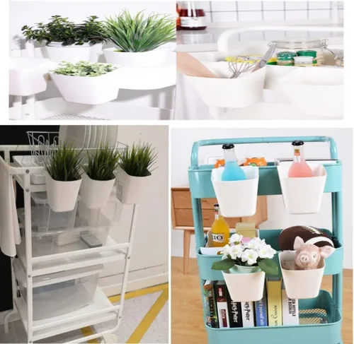 Vista 5 de Paquete de 6 portavasos colgantes, organizadores de pared, accesorios de carrito rodante, soportes colgantes para bolígrafos, contenedores