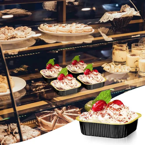 Vista 7 de EUSOAR Mini moldes para tartas con tapas, 12.3 onzas, 12.2 fl oz, 50 unidades cuadradas de aluminio para cupcakes con tapas, papel de aluminio